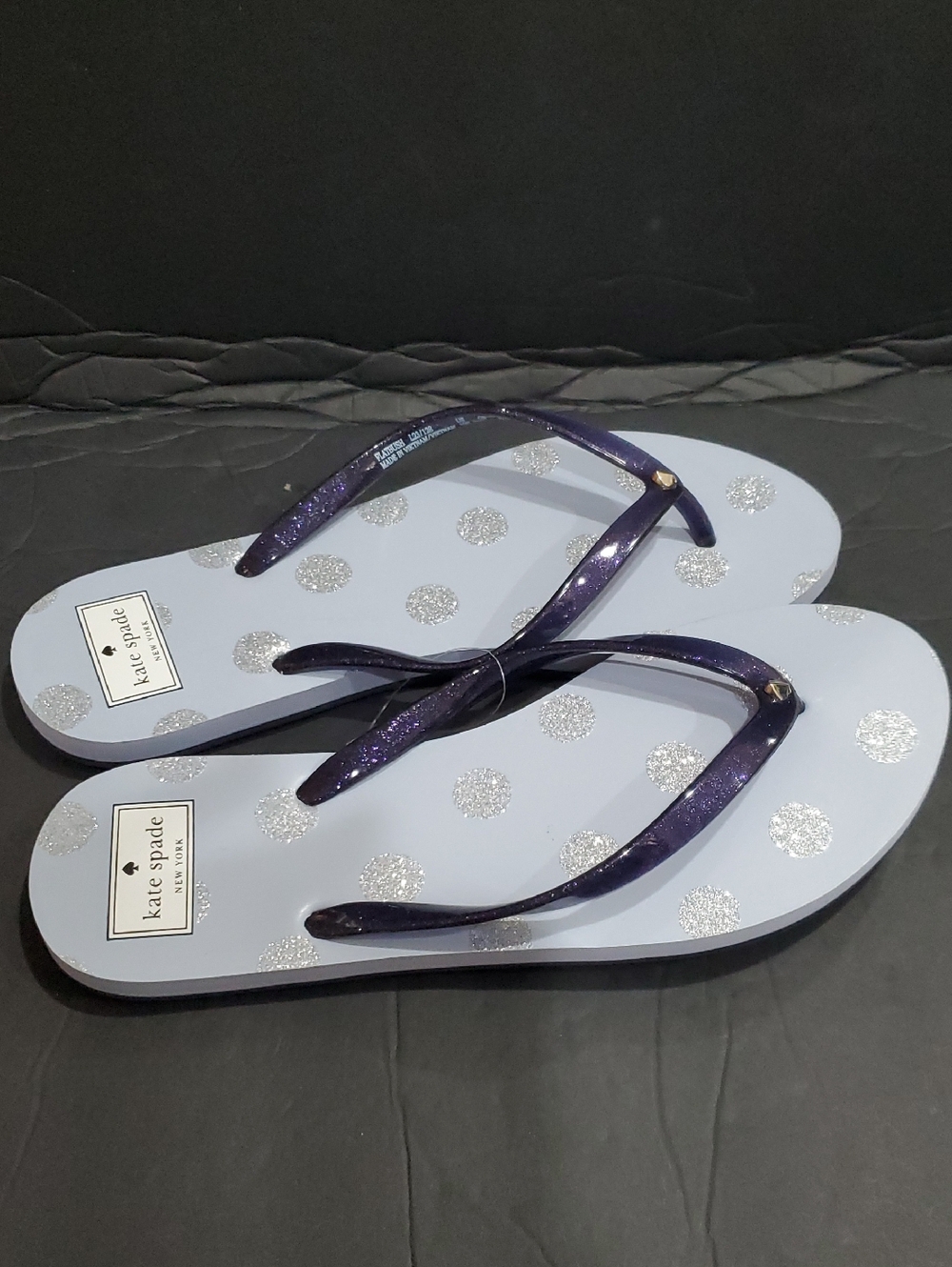 Kate Spade blue silver dots glitter shimmer filp-flops thong slippers size 11